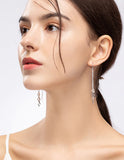 Daiiibabyyy Silver Color Line Earrings for Women Girl Gift Gardenia Flower Long Wave Korean INS Fashion Crystal Jewelry Wholesale