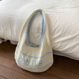 Daiiibabyyy  New Casual Versatile Lazy Style Striped Knitted Tote Bag Large Capacity Underarm Bag Personalized Women's Bag