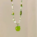 DAIIIBABYYY  -  New Cute Harajuku Cartoon Fruit Ceramic Pendant Green Charm Beads Choker Necklace Women Y2K Jewelry Aesthetic Summer Accessories