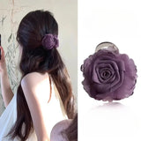 Daiiibabyyy  Elegant Purple Flower Hair Claw for Women Girls Sweet Rose Headwear Back Head Floral Hair Clip Hairpin Fashion Hair Accessories