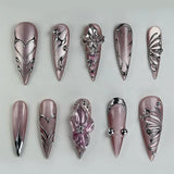 Daiiibabyyy  24PCS Sweet Cool Long Stiletto Fake Nails with Glue Zebra Stripes Star Patterns French Press on False Nails Full Cover Wearable