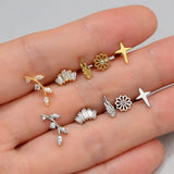 DAIIIBABYYY  -  1Piece Flower Moon Snake CZ Nose Hoop Butterfly Leaf Daith Conch Helix Stud Earrings Internal Thread Piercing Surgical Steel 16G
