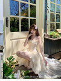 Daiiibabyyy  Summer French Elegant Fashion Mini Tube Top Dress Women's Elastic Waist Backless Sexy Tulle Boned Dress High-end Evening Gown