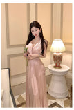Daiiibabyyy  2026 Summer French Fashion Light Luxury Evening Gown Women V-neck Backless Sexy Sleeveless Satin Dress Chic Elegant Banquet Gown
