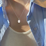 Daiiibabyyy  Korean Silver Color Oval Aquamarine Pendant Necklace Ladies Girls Luxury Snake Chain Necklace Fashion Jewelry Accessories