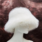 Daiiibabyyy  y2k Fluffy Faux Fur Bucket Hat Women Rabbit Fur Warm Thick Plush Winter Hat Lady Luxury Fashion Furry Panama Fisherman Cap
