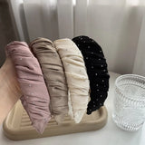 Daiiibabyyy Luxury Rhinestone Folds Thick Hairbands Headbands Women Girls Dot Bead Solid Wide Hair Hoop Scrunchies Hair Accessories Fashion