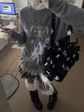 Daiiibabyyy  New American Style Girl Vintage Gray Tone Retro Polka Dot Striped Star Patchwork Bead Cake Skirt Women