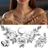 DAIIIBABYYY  -  Black Flower Women Sexy Tattoo Sticker Women Dot Rose Peony Body Chest Art Temporary Tattoos Water Transfer Fake Tattoo Stickers