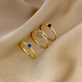 Daiiibabyyy  3pcs Set Personality Fashion Blue Geometric Crystal Rings for Women Vintage Luxury Stainless Steel Finger Jewelry