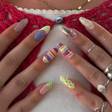 Daiiibabyyy  24pcs Almond Shaped False Nails Dopamine Wearing Summer Starry Polka Dot Printed Y2k Fake Nails INS Fashion Press on Nails