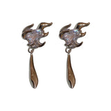 DAIIIBABYYY  -  Korea Fashion Geometric Flame Metal Inlay Zircon Heart Drop Earrings For Women Party Jewelry Accessories