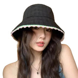 Daiiibabyyy  Women's Cute Hats Blue Bucket Hats Weet Style Lace Sweet Girl Fisherman Hat Summer Sun Protection Hat Trend Korean Version Caps