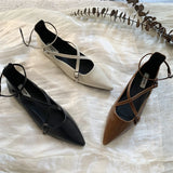 Daiiibabyyy 2024 Spring Women White Black Shallow Women Flats Shoes Pointed Toe Soft Leather Flat Ballerinas Ladies Elegant Dress Balltes