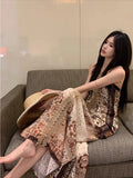 Daiiibabyyy  Vestidos De Mujer Bohemian Dress Women's Clothing V Neck Sleeveless Vintage Robe Femme Fashion Lace Patchwork Maxi Dresses