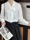 DAIIIBABYYY  -  Spring New Product Shirt Women's Orange Zhi Korean Style Bow White Shirt Unique Top
