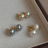 Daiiibabyyy  French Temperament Flat Round Pearl Stud Earrings Women and Girls Sweet Ear Studs Fashion Jewelry Romantic Gifts
