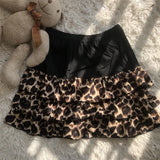DAIIIBABYYY  -  Japanese Y2K Lolita Summer New Spliced Elasticized High-waisted Printing Leopard Fashion Folds Slim Casual Cake Skirts