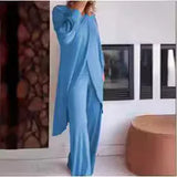DAIIIBABYYY  -  Women's Long Sleeved Set Wide Leg Pants Set Irregular Fashion Casual Cross Size Two-piece Set