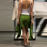 Daiiibabyyy  Summer Y2k Style Green Irregular Skirts Women Chic High Waist Ribbon Splice Mini Skirt Holiday Daily Date Party Street Wear