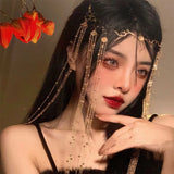 DAIIIBABYYY  -  Exotic Tassel Headwear Super Fairy Rhinestone Eyebrows Drop Headband Headband New Bridal Wedding Hair Accessories Lolita Female
