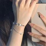 Daiiibabyyy  Minimalist Double Layer Butterfly Bracelet for Women Exquisite Silver Color Butterfly Bracelet Aesthetic Party Jewelry Gifts