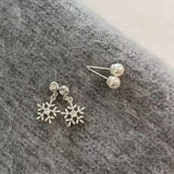 Daiiibabyyy  Shiny Zircon Snowflake Pendant Earrings for Women Exquisite Imitation Pearl Two Wear Earrings Party Charms Jewelry Accessories