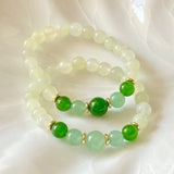 DAIIIBABYYY  - One Piece Fashion Exquisite Health Lovers Couple Geometry Natural Stone Green Colour Beaded Bracelet Woman Party Gift Daily