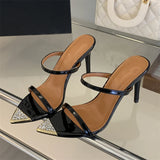 Daiiibabyyy  Summer Fashion CRYSTAL Pointed Toe Women Slippers Sexy Thin Heels Banquet Slide Shoes Zapatos De Mujer