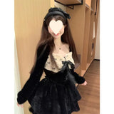 Daiiibabyyy  Red Square Collar Women's Dress Slimming Puffy Short Skirt A-Line Waist-Cinching New Fashion Street Style Long Sleeve