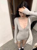 DAIIIBABYYY  -  Hot Girls Grey Skinny Long-sleeved Jumpsuit Women's Spring Fitness Sports Casual High Waist Wrap Hip Jumpsuit Female Clothes