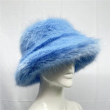 Daiiibabyyy  New autumn and winter plush imitation fox fur basin hat ski hat fisherman hat warm fur furry imitation fur women's hat