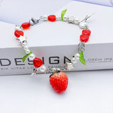 Daiiibabyyy One Piece Fashion Cute Y2K Green Leaves Strawberry Love Heart Star Alloy Silver Colour Bracelet Woman Party Gift Daily Jewelry