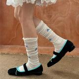 DAIIIBABYYY  -  Summer Kawaii Korean Bow Calf Socks Lolita JK Bow Cute Middle Tube Socks Ballet Thin Japanese Y2K Sock Mesh Breathable Socks