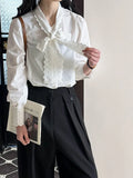 DAIIIBABYYY  -  Spring New Product Shirt Women's Orange Zhi Korean Style Bow White Shirt Unique Top