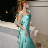Daiiibabyyy High Quality Women's Clothing 2024 Spring Summer Products Fashionable Elegant Sexy Backless Solid Color Ribbon Dresses Wholesale