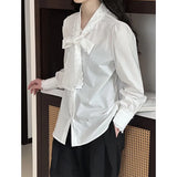 DAIIIBABYYY  -  Spring New Product Shirt Women's Orange Zhi Korean Style Bow White Shirt Unique Top