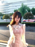 Daiiibabyyy  Y2k Sweet Elegant Fashion Pink 2 Piece Sets Women Design White Lace Tops + Slim Cute Dress Japanese Chic Korean Popular Clothes