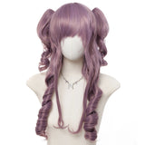 Daiiibabyyy  Synthetic Purple Wig for Cosplay Curly Wavy Hair Wig with Hair Bangs 26inch Long Roman Roll Wig for Women Daily Party Use