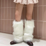 Daiiibabyyy White Faux Fur Leg Warmer Sock Leggings Winter Jk Gothic Boots Socks Y2K Hot Girl Harajuku Y2k Lolita Boot Cover Foot Sleeve
