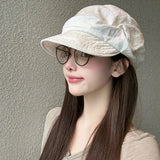 Daiiibabyyy  Japanese Octagonal Hat Women Summer Retro Pleated Solid Beret Travel Shade Light and Breathable Newsboy Hat