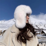 Daiiibabyyy  Lamb Fur Cap Solid Color Men Women Pilot Hat Anti-cold Warmer Faux Fur Pilot Cap Adjustable Soft Ear Protection Hat Daily