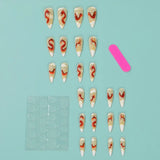 Daiiibabyyy  The Year Of The Loong Series Almond Fake Nails Wearable Manicure Full Cover Press on Nails Pointed Head 3D Long Fake Nails Girl