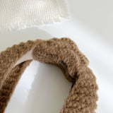 Daiiibabyyy Wide-brimmed Woolen Hair Band Women Retro Maillard Headband Middle Knotted Hoop Fixed Hairband Girls Hair Accessories