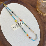 DAIIIBABYYY  -  Bohemian Colorful Stone Imitation Pearl Chain Necklace Men Trendy Crystal Beaded Choker on Neck Accessories Y2K Jewelry