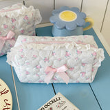 Daiiibabyyy  Korean Lace Floral Pencil Case Portable Fabric Ruffle Stationery Organizer  Aesthetic Study Pen Bag for Students Back To School