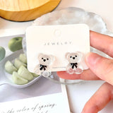 Daiiibabyyy Women Prevent Allergy Silver Color Hoop Earrings Vintage Accessories Little Bear LOVE Heart Asymmetric Party Jewelry