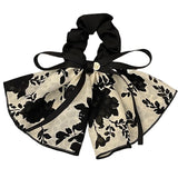 Daiiibabyyy New Vintage Black and White Printed Bow Ink Skirt Train Scrunchie Head Rope Female Senior Sense Gentle Elegant Bow Hair Rope