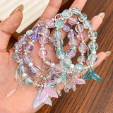 Daiiibabyyy  Korean Pink Crystal Fish Tail Pendant Bracelet For Women Elegant Handmade Beaded Tassel Chain Bracelets Jewelry Gifts