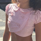 Daiiibabyyy  Cute Sweet Y2K Woman's Peter Pan collar Clothing Maiden Pink Slim Shirts Lovely Korean Harajuku Tee Aesthetic Summer Daily Tops